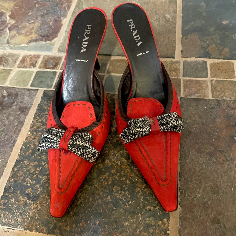 100% authentic Prada wool and tweed mules